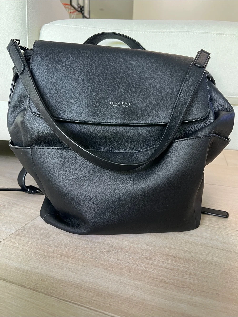 Black Leather Convertible Backpack Tote